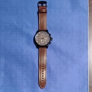 Classic Brown Leather Watch with Black Dial